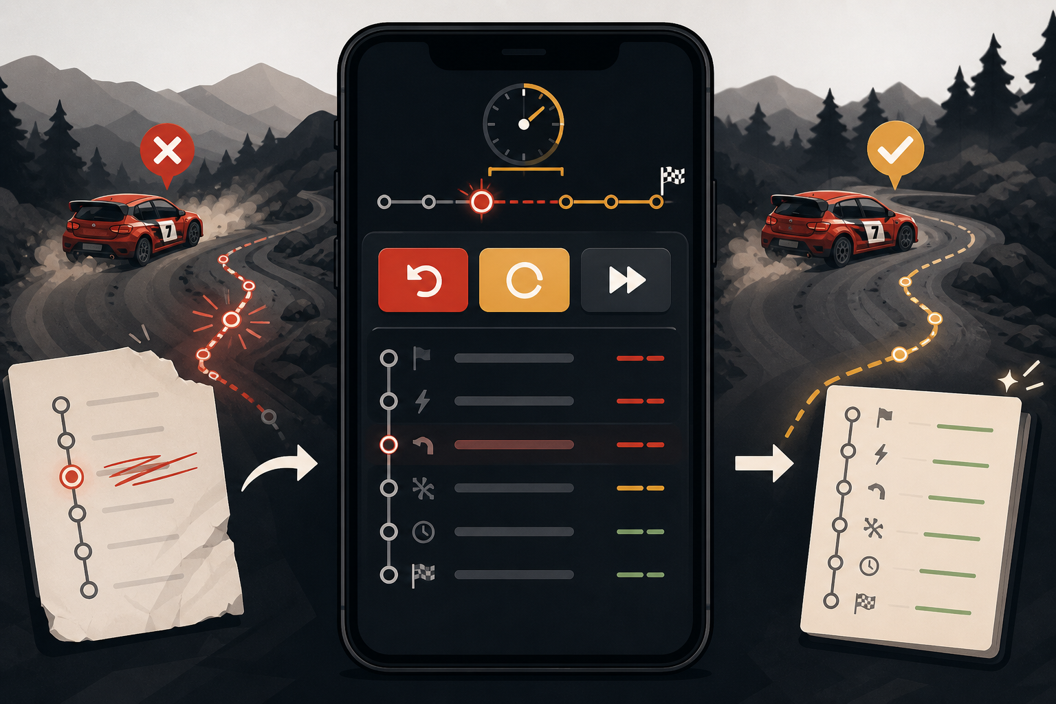 Illustration of undo and recovery in Rally Start Timer