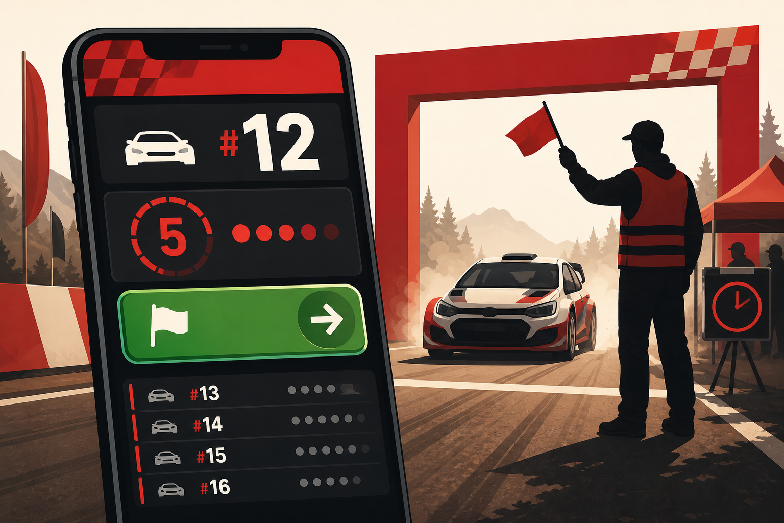 Illustration of Rally Start Timer start control dashboard