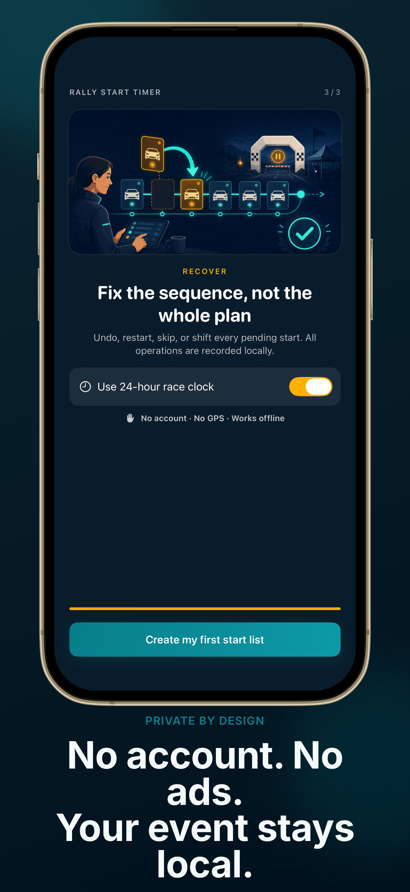 Rally Start Timer CSV import and event export screens